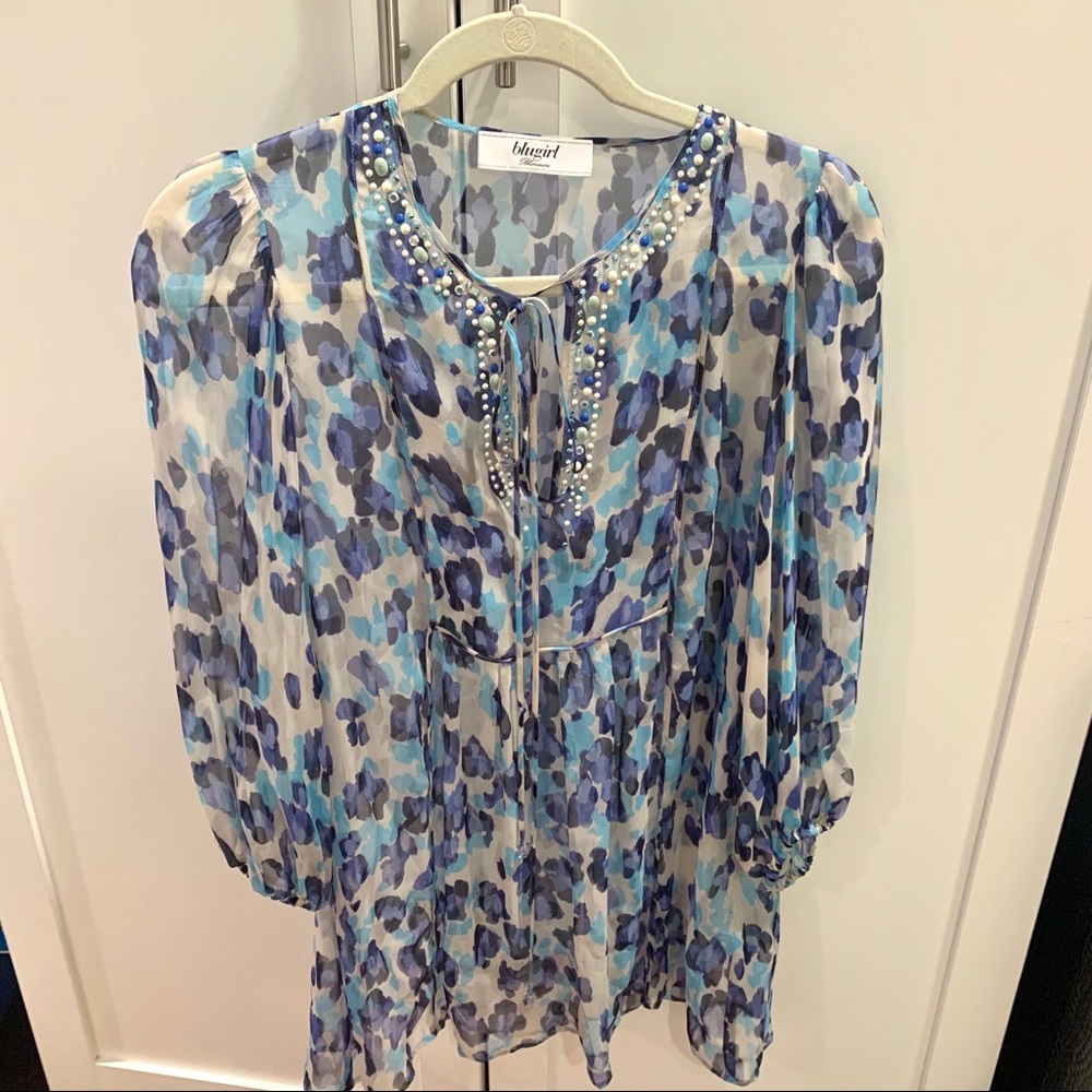 BluGirl by Blumarine Blue Leopard Blouse